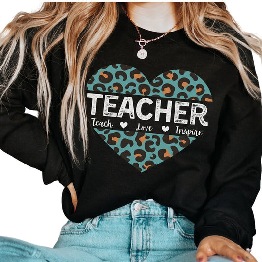 Leopard Heart Teacher Sweatshirt